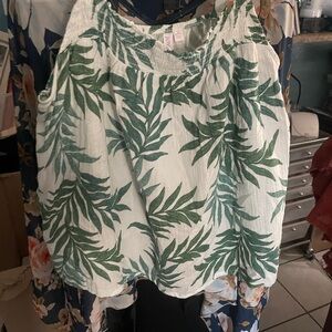 Tropical Green Leaf Print Women's Tank Top